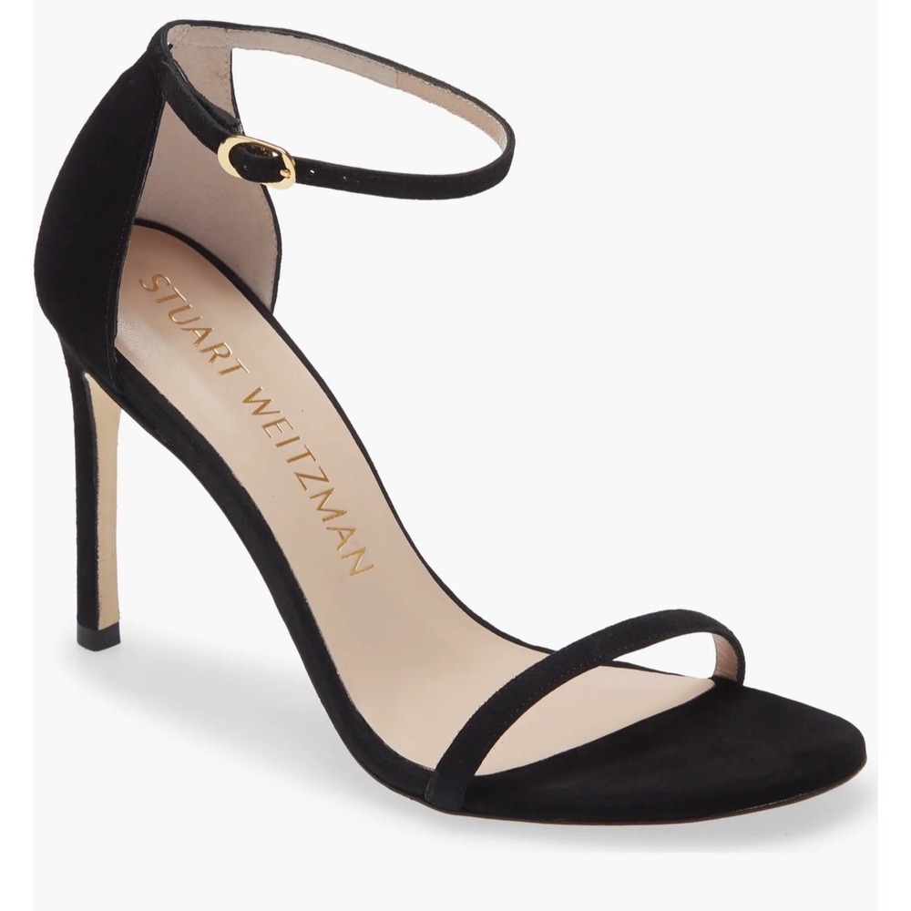 Stuart Weitzman Nudistsong Ankle Strap Sandal Black Suede Heels Size 8.5